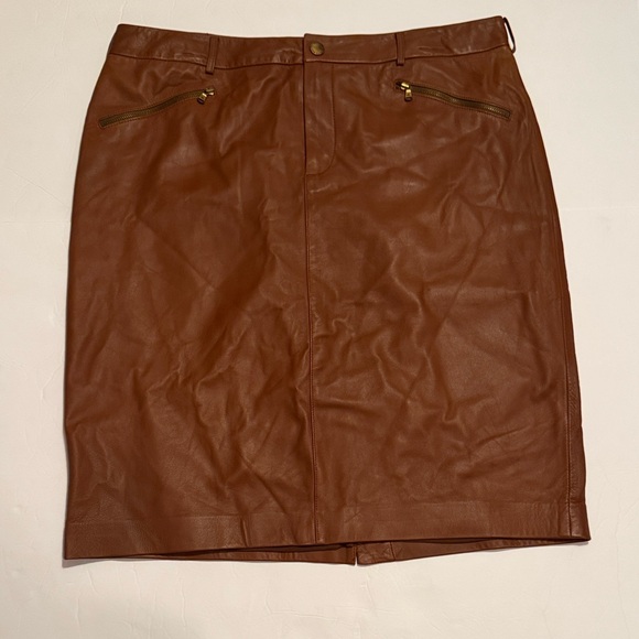 Ralph Lauren Tan Leather Pencil Skirt - Picture 1 of 5